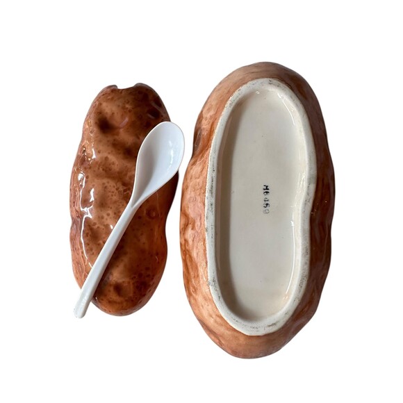 Vintage Baked Potato Shaped Sour Cream Dish with Lid, Ceramic Glazed Brown - Picture 5 of 5